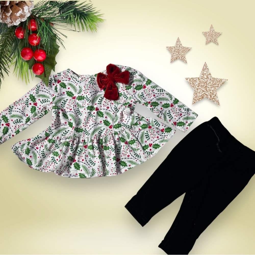Baby Essentials Festive Holiday Outfit with Red Bow Sz 6 months